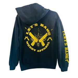 Muddy‎ Apparel Lets Bang Graphic Hoodie Mens Small Black Yellow Guns Military